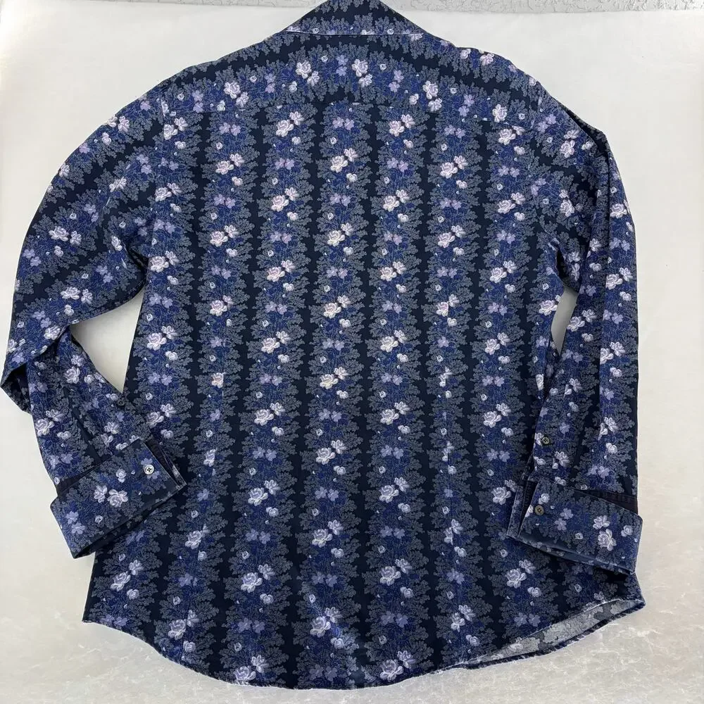 Banana Republic XL Men's Blue Floral Striped Long Sleeve Button-Up Shirt